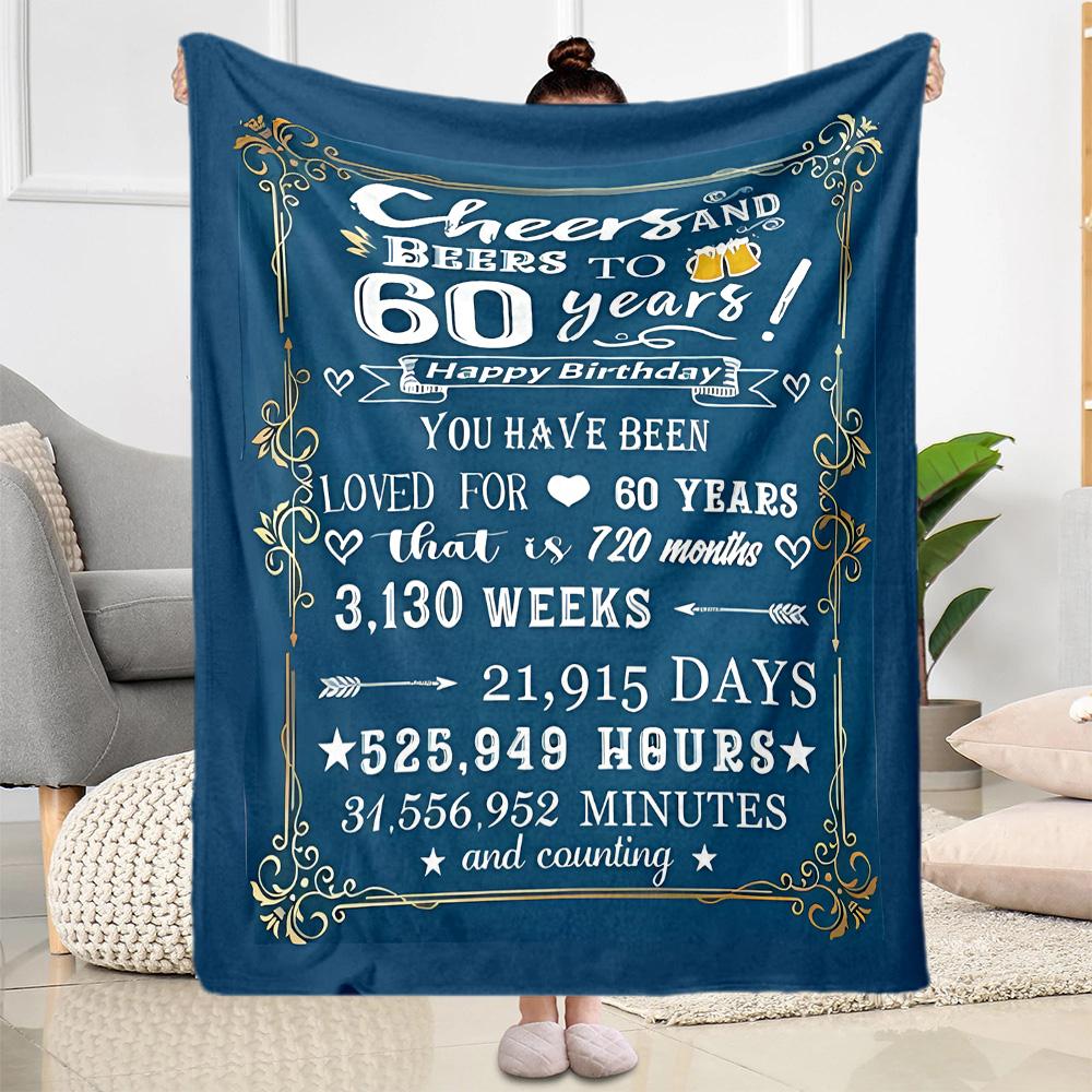 1pc Happy 60th Birthday Celebration blanket Soft and Warm for Sofa Office Camping Travel Livingroom Great Gift for Friends and Family Comfortable