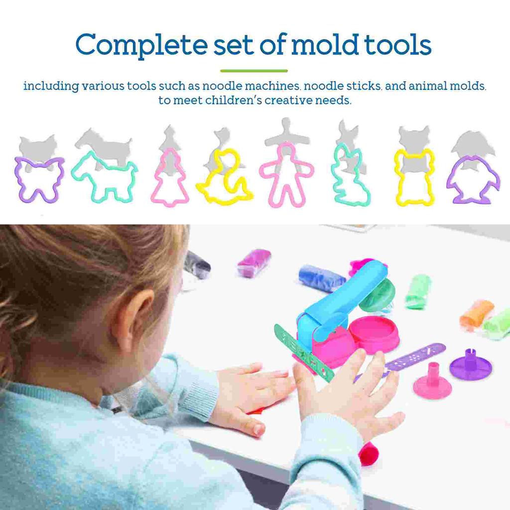 22 Pcs Children's Colored Mud Noodle Machine Pieces Set Animal Molds Toys Mini Clay Plastic Tool Kit Miss