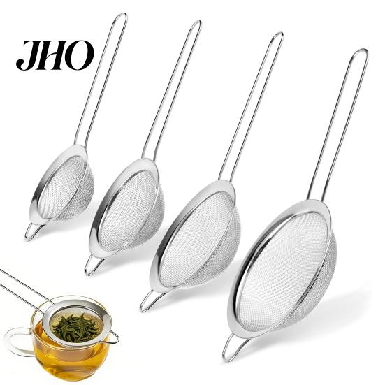 Corrosion Resistant Strainer Stainless Steel Fine Mesh Set Multi-Size Kitchen Sifter for Flour Oil Double Rivet & Juice Long Handle Dishwasher