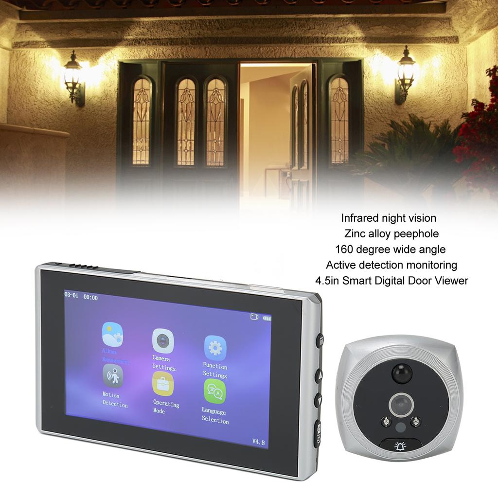 4.5in Smart Digital Door Viewer 160 Degree 1080P 2MP Camera Door Bell With IR Night Vision for Home