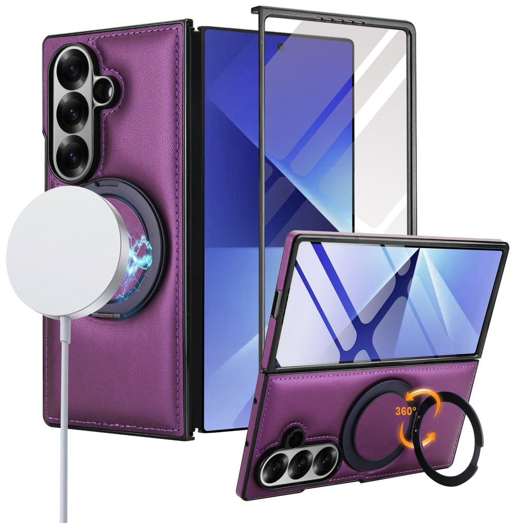 Для беспроводного зарядного чехла Magsafe для Samsung Galaxy Z Fold 7 Fold 6 5 4 3 Магнитная вращающаяся подставка-чехол Пленка из закаленного стекла
