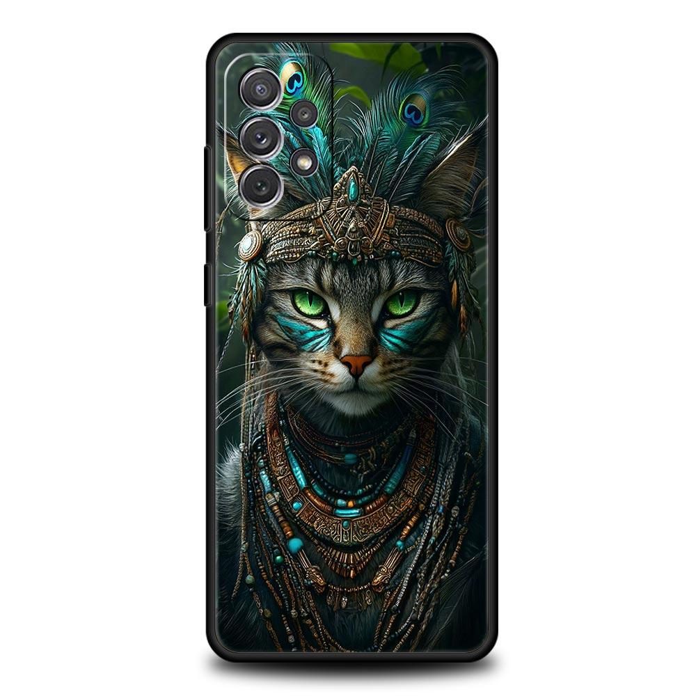 Чехол для телефона Samsung Galaxy A13 A15 A17 A07 A21S A22 A23 A25 A31 A73 A32 A52 A52S A41 5G Мягкий ТПУ Чехол Животное Кошка Татуировка Сумки