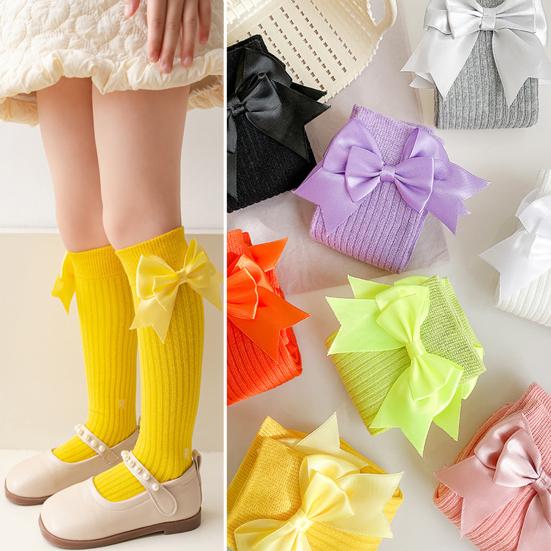 1 пара детских хлопковых гольфов с бантиками до колена, хлопковые длинные носки, очаровательные дышащие носки до середины икры для малышей 3-12 лет