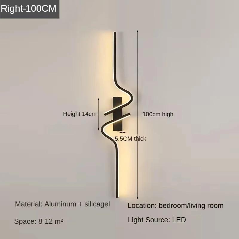 LED Wall Lamp Black 60/80/100cm Warm Light Wall Switch Indoor Decorative For Bedroom Hallway Living Room Sofa Background Lamps