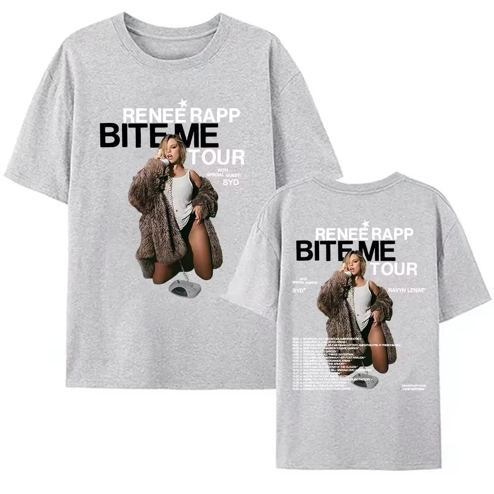 2025 Reneé Rapp Bite Me Tour Футболка Летняя С коротким рукавом Унисекс Футболки Певица Графический Принт Футболка С круглым вырезом Модная Женская Футболка