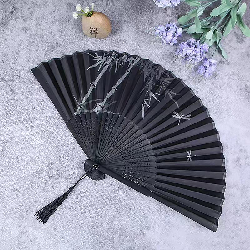 Бамбуковый антикварный складной веер в китайском стиле, летний женский танцевальный веер, портативный элегантный цветочный ручной веер, изысканные подарки
