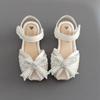 Rhinestone Pearl Bowknot Sandals for Girls Summer 2024 Princess Party Dance Sandals Children Beach Sandals Flats Kids Chic Shoes