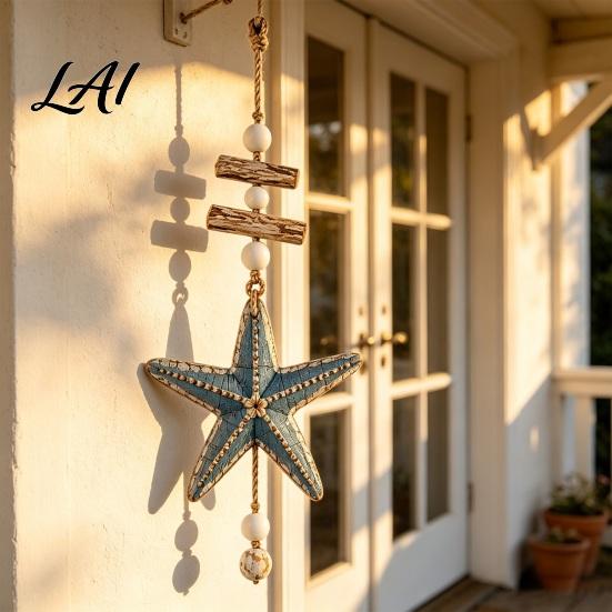 Beach Theme Home Accents Lighted Wooden Fish Starfish Wall Hanging Ornament Beachy Decor with Warm Handmade Nautical LED Lights Coastal for