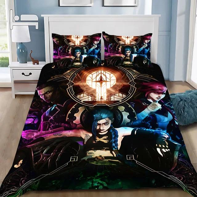 Hot Anime Arcane BeddingSet 3D Print LOL Jinx Adult Boy Girl Bedroom Decoration Duvet Cover Set Single Double Size Bed Linen