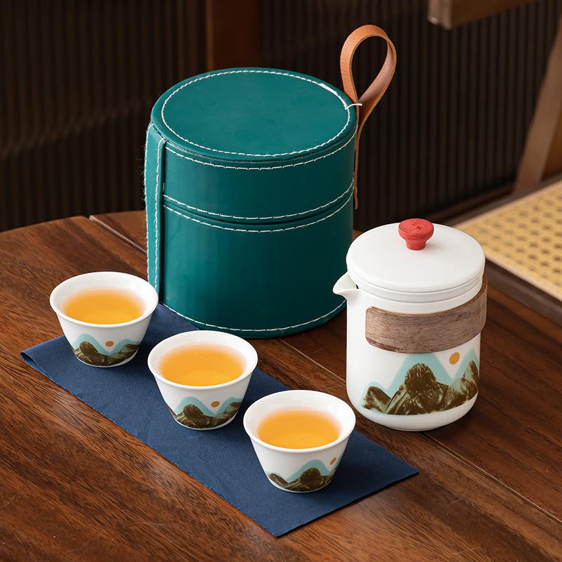 Holiday set, retro Qingshan Guyun tea set, light luxury brewing teapot, the whole set with tea tray, company gifts