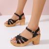 Mujer Weaving Cross Band Chunky Heeled Sandles Ankle Strap High Heels Sandals for Women  Summer Platform Gladiator Sandalias