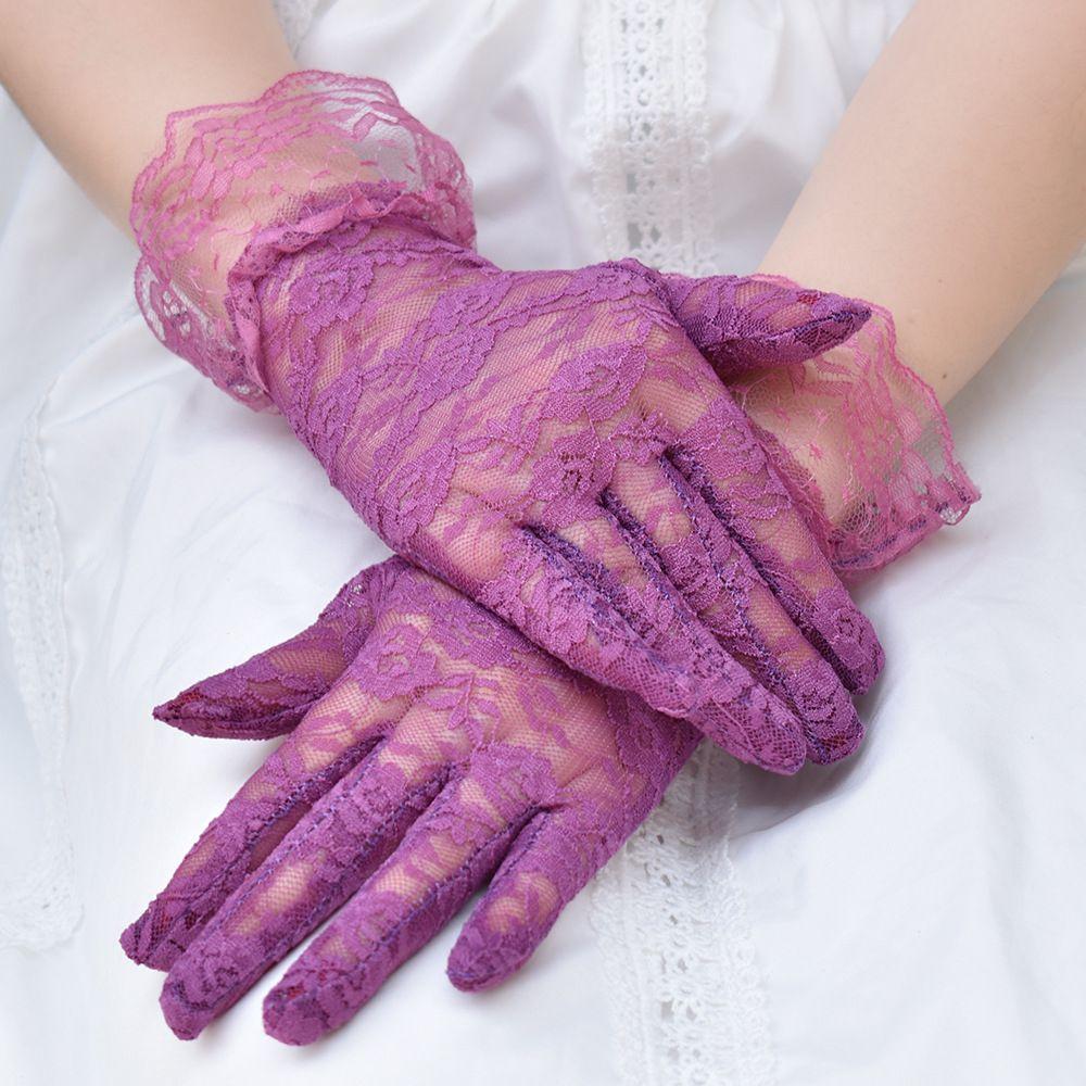 UV Protection Mittens Lace Gloves White Bride Gloves Rose Flower Pattern Party Dressy Gloves