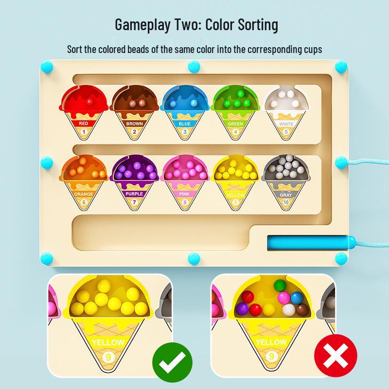 Wooden Dinosaur Ice Cream Maze Puzzle - Magnetic, Logical Thinking & Pencil Grip Early Learning Toy