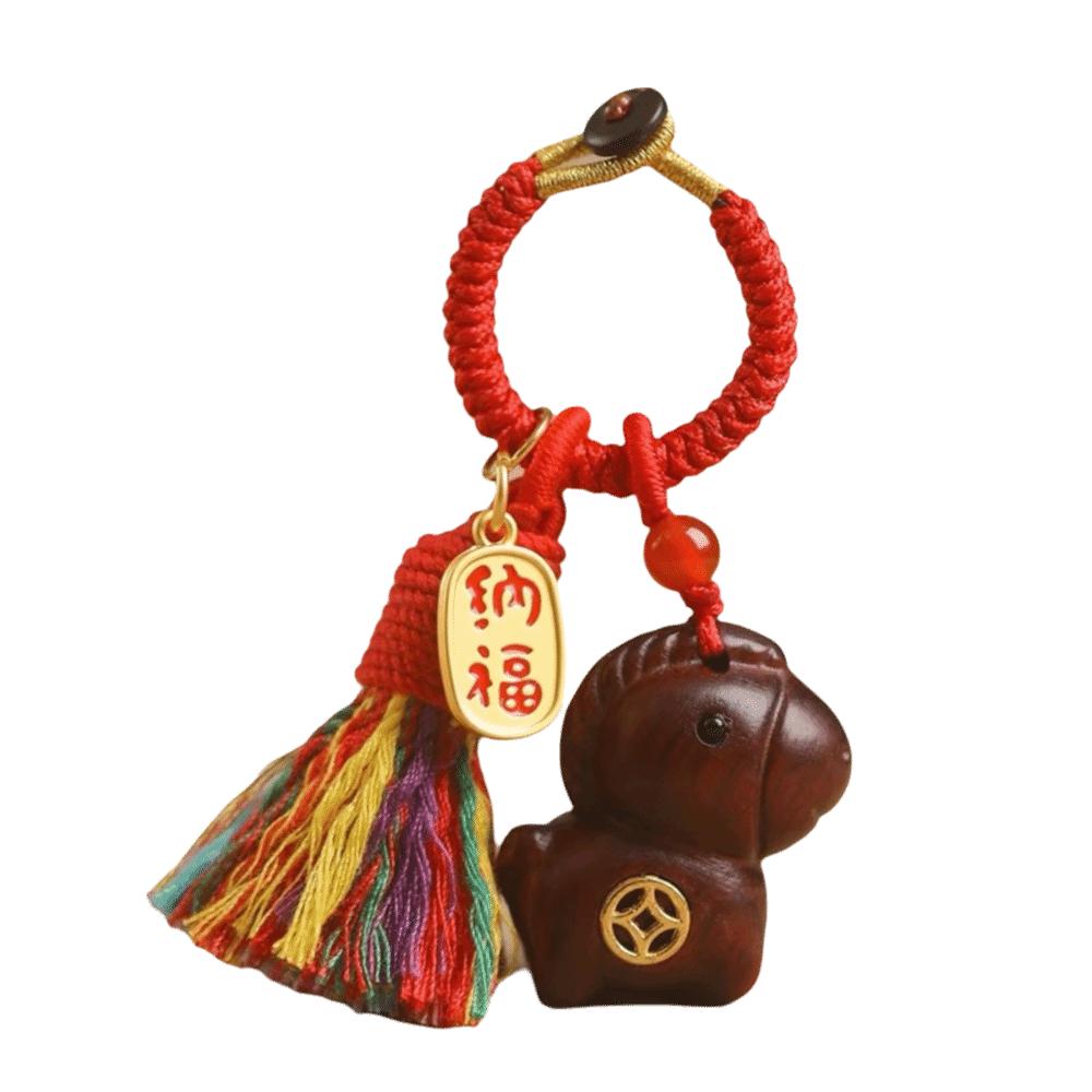 Handmade Rope Sandalwood Keychain Sandalwood Material Fortune Horse Keychain  Festival Decoration