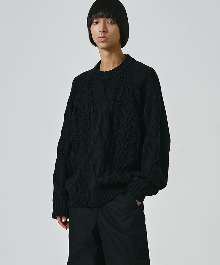 NOIRER Heavy Multi-Cable Oversized Sweater (Black)