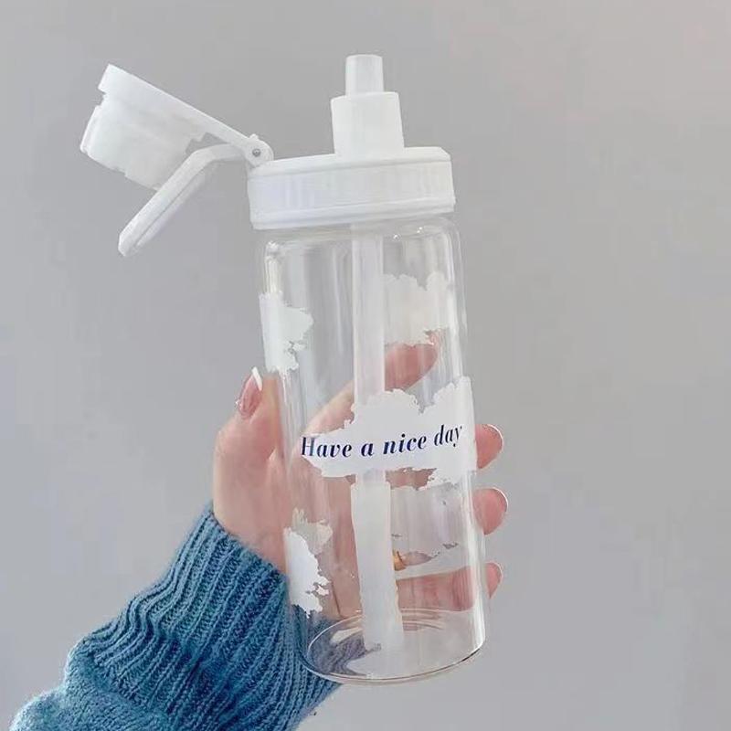 500ml Cherry Water Bottle Korean Style Drinking Bottles Plastic Water Cup Outdoor Leakproof Sports Drinkware Gym Yoga Cups