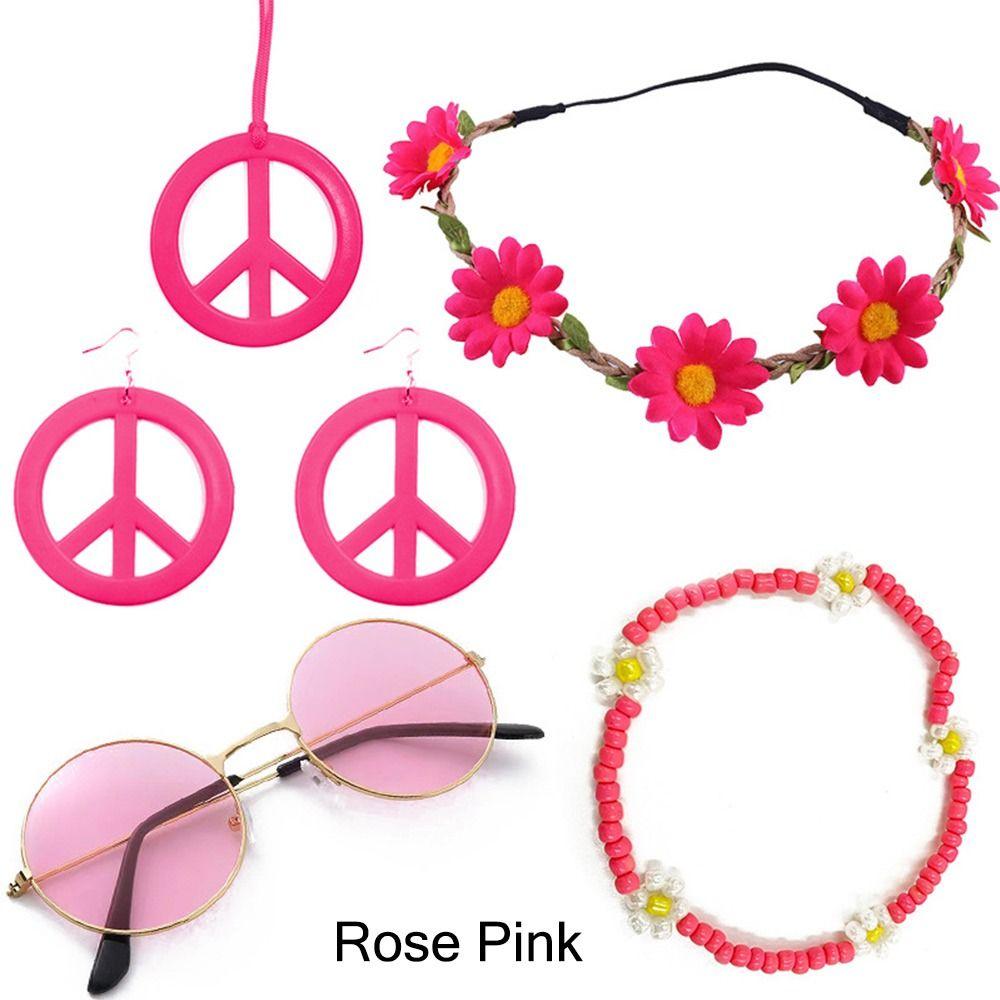 Boho Peace Sign Women's Hippie Costume Set 60's 70s Style Necklace Earrings  for Groovy Party Girls