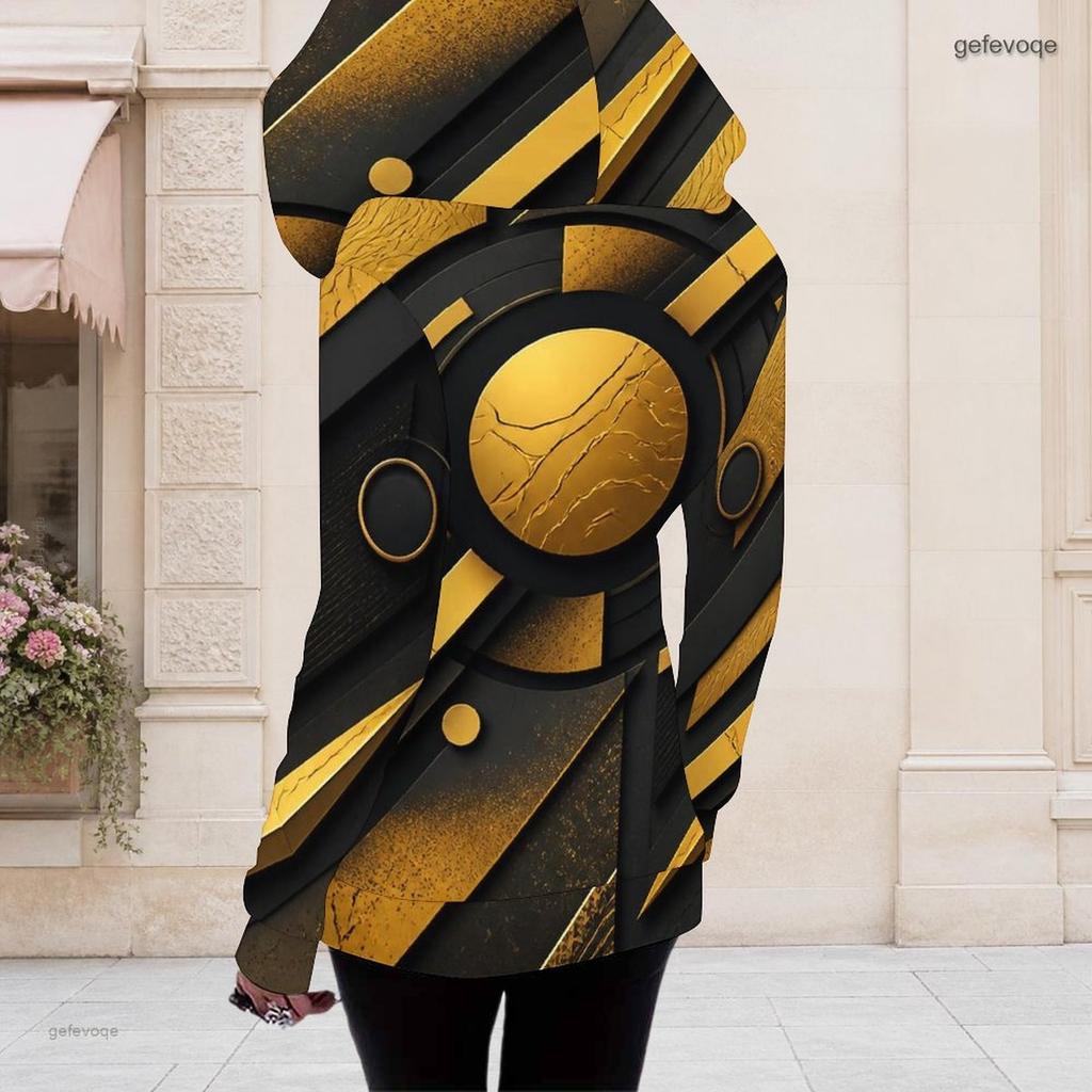 Women Plus Size Cold Shoulder Asymmetric Cutout Long Sleeve Hooded Shirt Black Gold Silver Printed