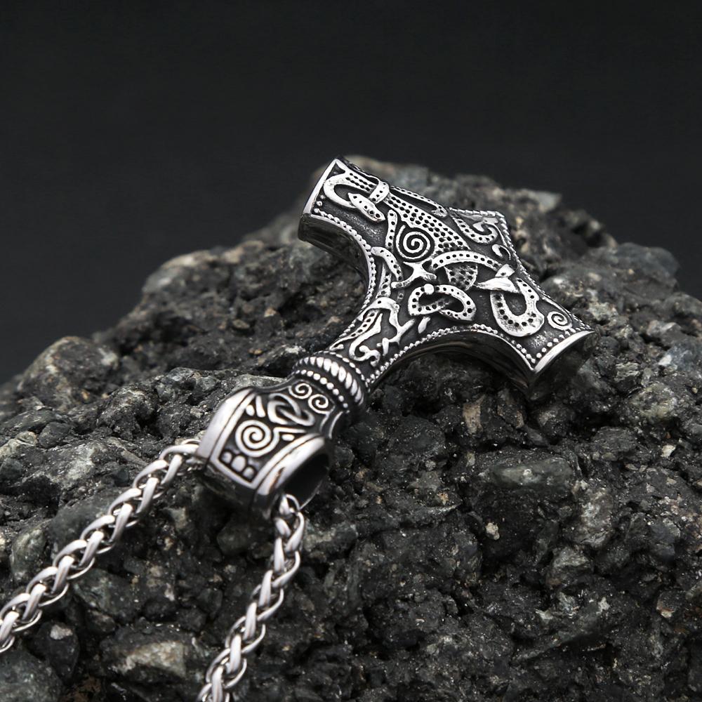 Vintage Classic Vikings Thor Mjolnir Hammer Pendant Necklace Men's Stainless Steel Nodic Amulet Pagan Jewelry Gifts