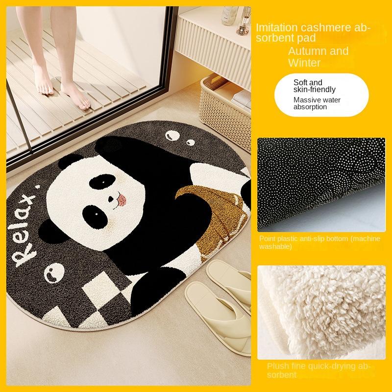 VIKAMA Cartoon Panda Bathroom Door Carpet Absorbent Non-Slip Mat Bedroom Imitation Cashmere Carpet Home Decoration