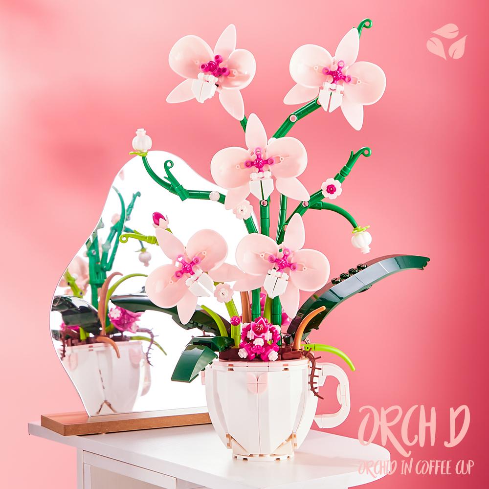 567+Pcs Coffee Cup Orchid Model Building Blocks, Pink Preserved Flower Diy Toy For Girls/Mom, Valentine'S Day/Mother'S Day Gifts