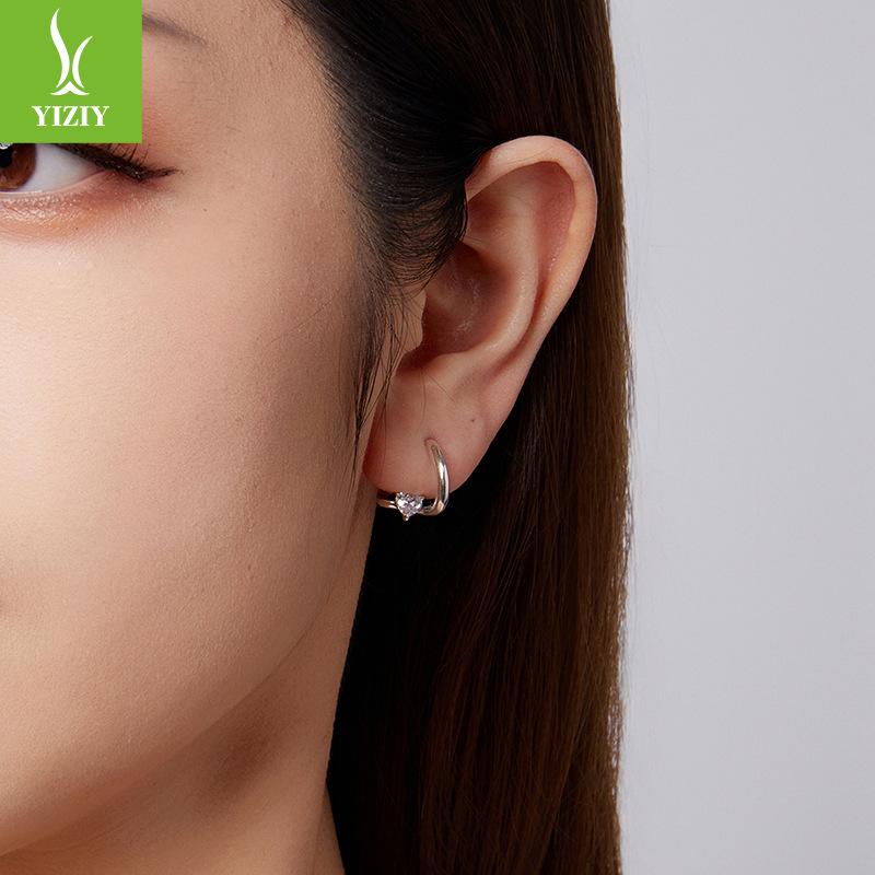 Dislocation Interwoven Love Ear Buckle Women'S Romantic Heart Zircon S925 Sterling Silver Earrings Earrings