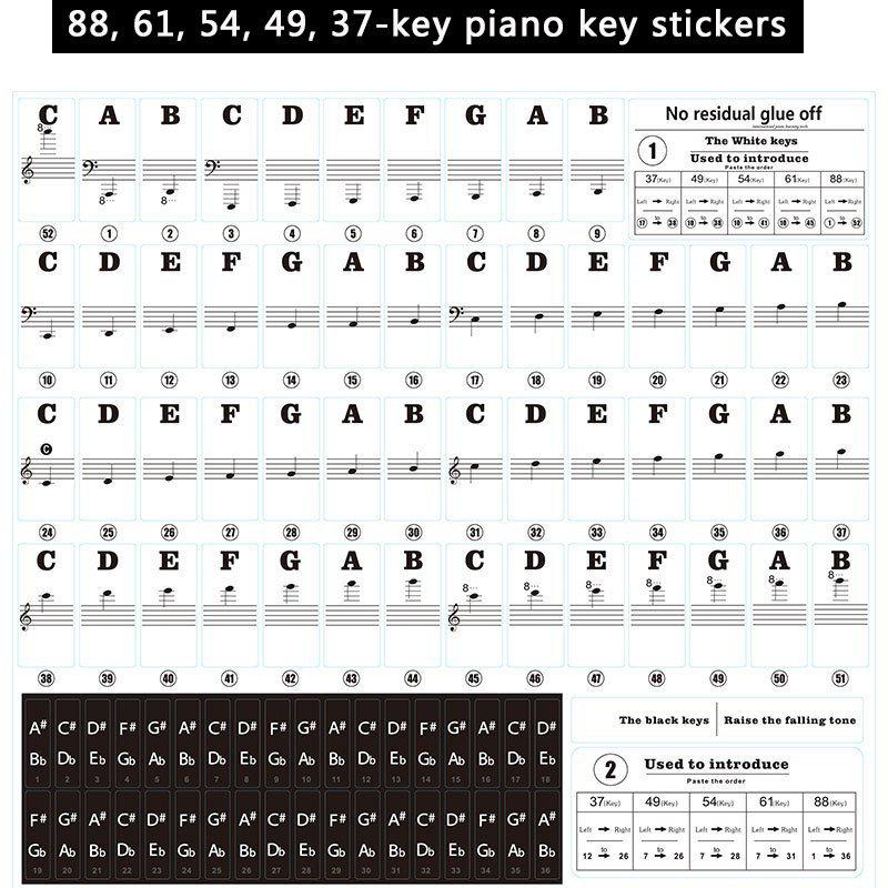 Transparent Piano Keyboard Sticker Removable Electronic Keyboard 37/49/54/61/88 Key Piano Sticker