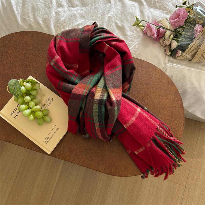 Универсальный искусственный кашемировый мягкий и липкий клетчатый шарф с кисточками для женщин, зимний роскошный новый модный утолщенный теплый платок