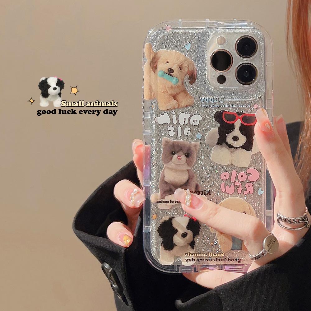 Чехол для мобильного телефона Cat and Dog IPhone 13 Apple 14 16 Противоударный 12 С блестками 11 Подходит для 15pro Max Женская модель