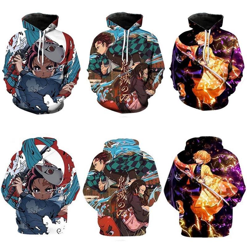 Vibrant And Comfortable Demon Slayer 3d Printed Couples Hoodies With Long Sleeves