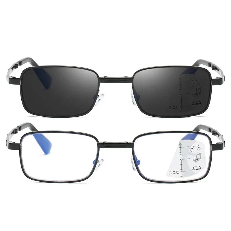 Портативные складные квадратные очки для чтения для женщин и мужчин, винтажные, для улицы, с изменяющими цвет линзами, для дальнозоркости, готовые бифокальные очки