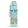 1 шт. Арт-бутылка для воды New York Sun Cityscape 750 мл, цветной пластик, спортивная, герметичная, с откидной крышкой-соломкой, подходит для спорта, офиса, дома
