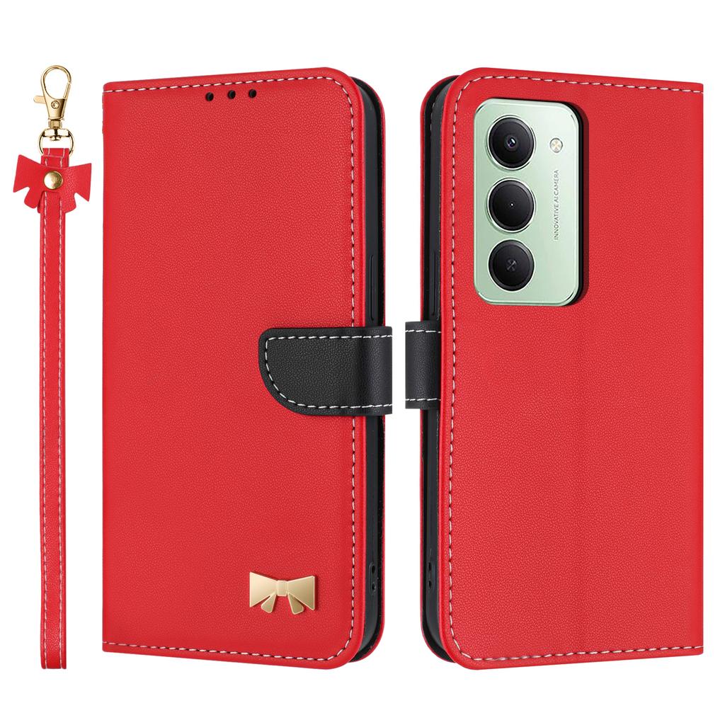 For Xiaomi Redmi 15 4G (EU) (171mm) Case Bowknot Decor Wallet Leather Phone Cover with Wrist Strap