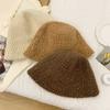 I.K new white bucket hat women's autumn and winter granular lamb plush hat big head circumference show face small hat