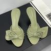 Designer Women Green Leaf Narrow Band Summer Slipper Sandal Street Fashion Open Toe Mules Thin Low Heels Party Dress Shoes
