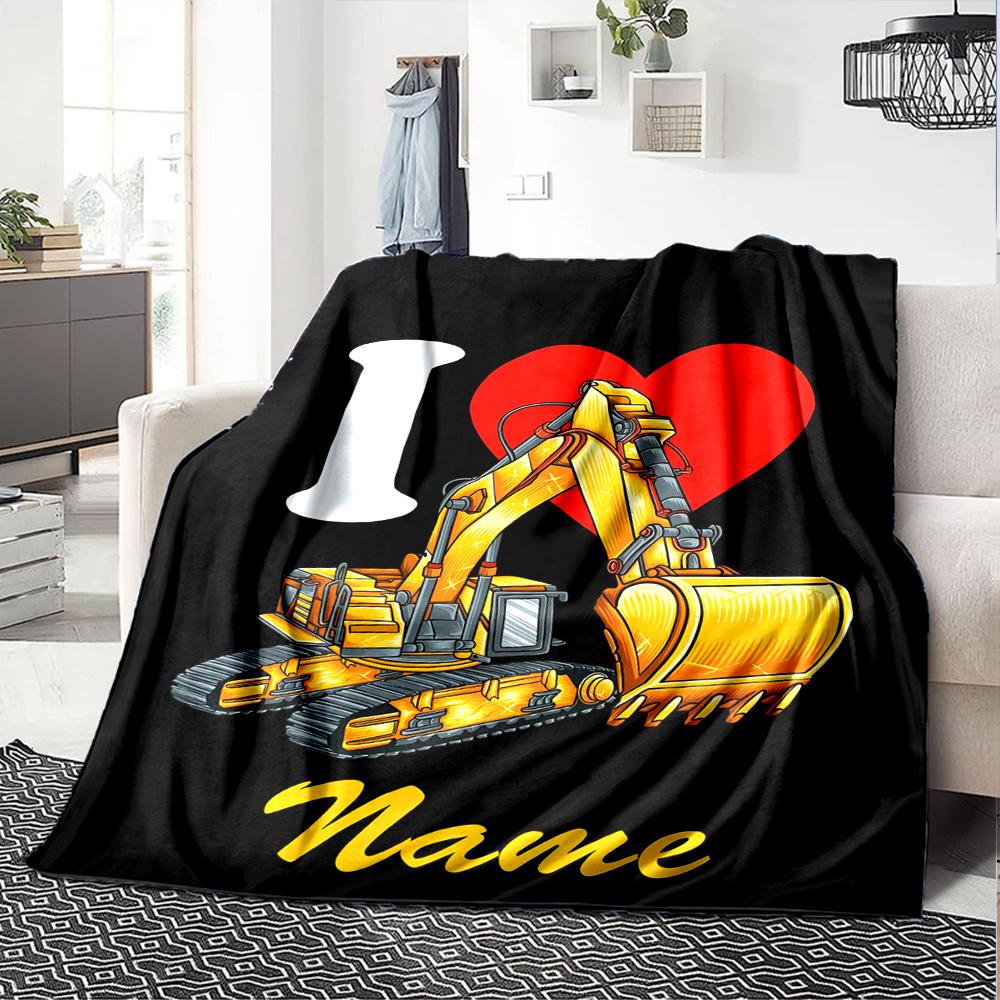 Custom Name excavator Theme Printed Blanket - Perfect for Couch, Bed, Travel & Outdoor Use | Machine Washable, Cozy & Durable.