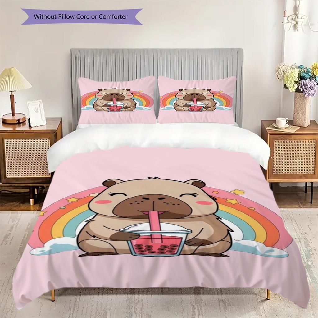 Sweet Sip Rainbow Bedding (1 * duvet cover + 2 * pillowcase, without core) 2D Flat Duvet cover and pillowcase Bedding set Soft and comfortable