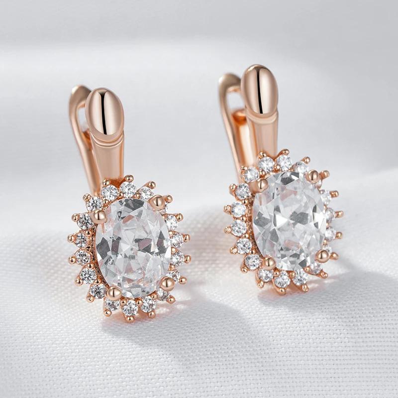 Classic Oval White Zircon Earrings for Women Golden English Earrings Vintage Party Wedding Jewelry Luxury Accessories