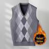 Men's Autumn/Winter Plus Velvet V-Neck Diamond Jacquard Sweater Vest