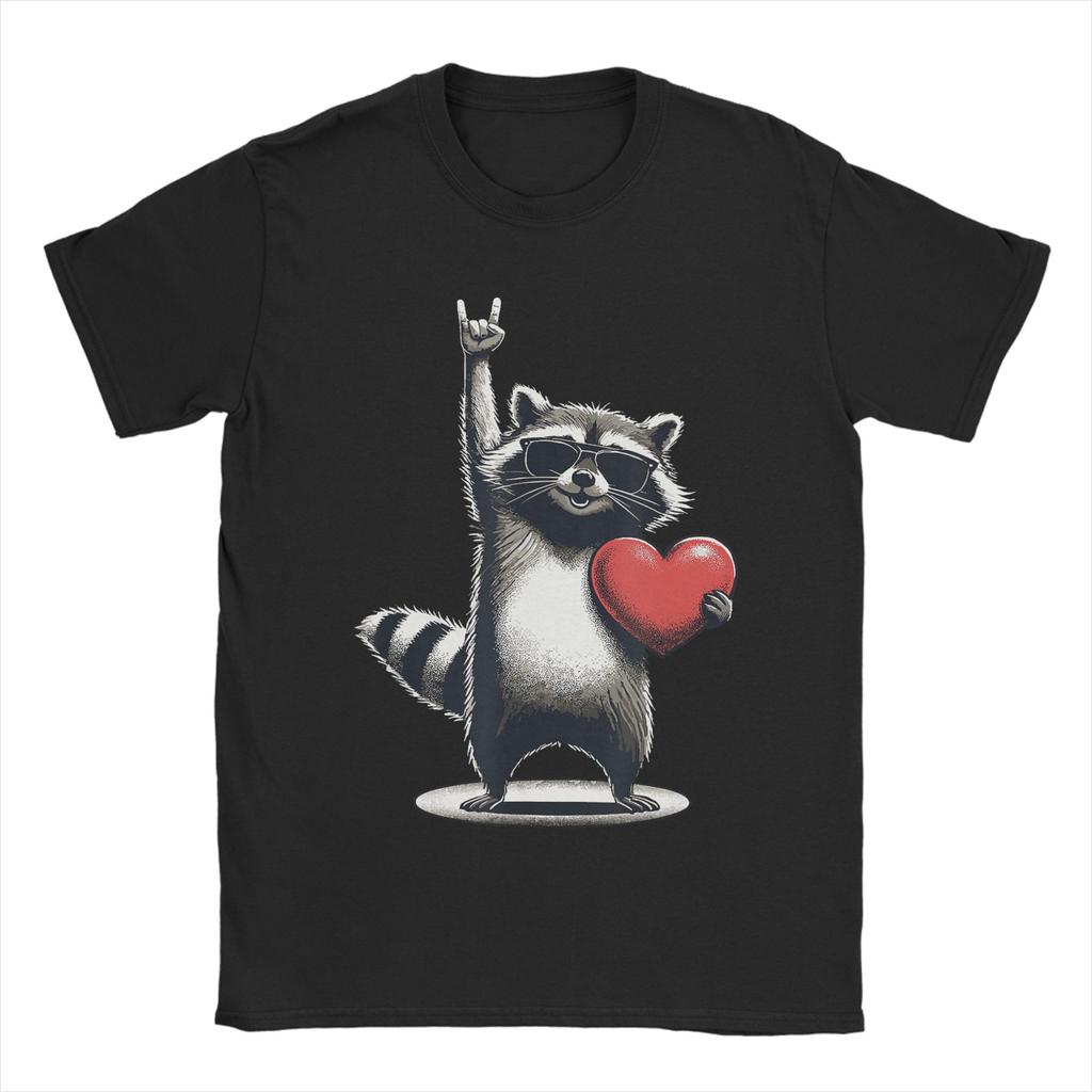 Funny Raccoon Rock On Unisex Women Valentines Day Cotton T Shirt For Unisexs Summer Classic TShirts Plus Size Casual Clothes