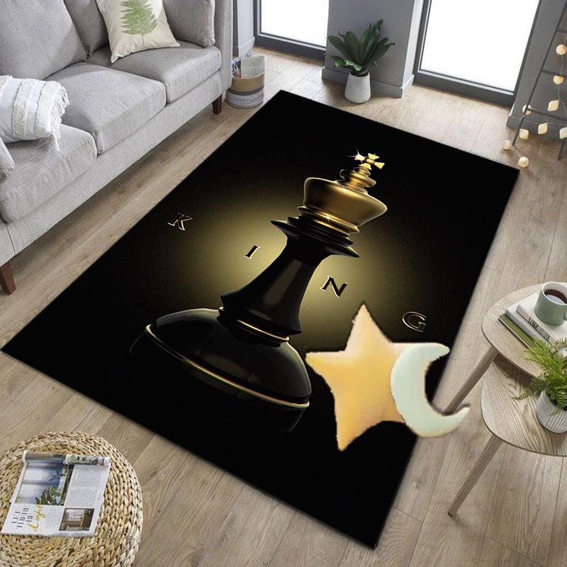 Golden Chess King On Black Office Rug Chair Mat, Game Carpet, Suitable for Front Door, Bedroom, Living Room, Desk, Holiday Gift