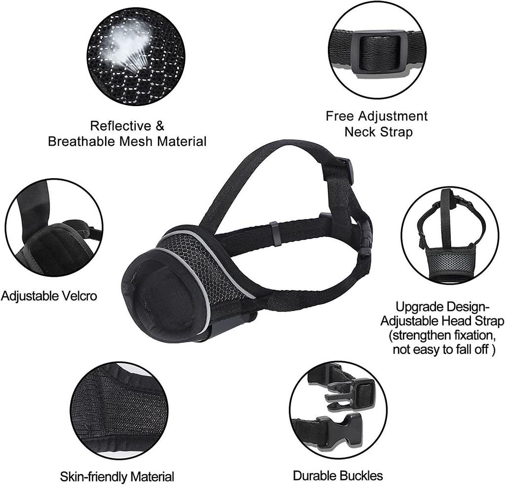 Усиленная воздухопроницаемая сетка и регулируемое кольцо. Повязка на рот для домашних животных. Повязка на рот для собак. Мягкая светоотражающая нейлоновая повязка на рот.