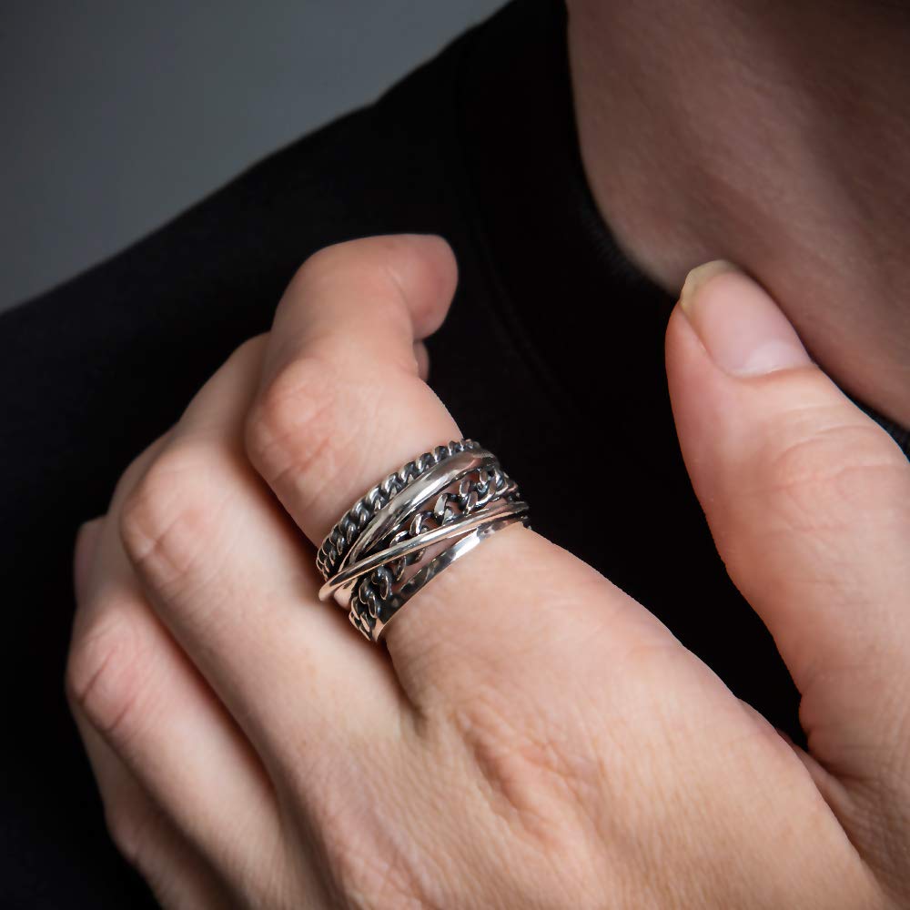 Artemis Kings Градиентное кольцо-цепочка кубинского плетения Серебряный аксессуар для мужчин и Бренд Серебро 925 пробы AKR0053, Женщины, Ювелирные изделия, Кольцо,