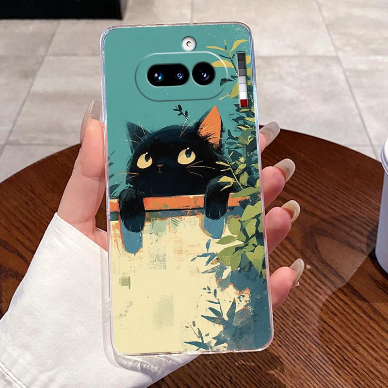 Гелевый чехол для Nothing Phone 4A Capa Coque Прозрачный силиконовый мягкий ТПУ задняя крышка Милый кот Кролик Сердце Защитный чехол Fundas