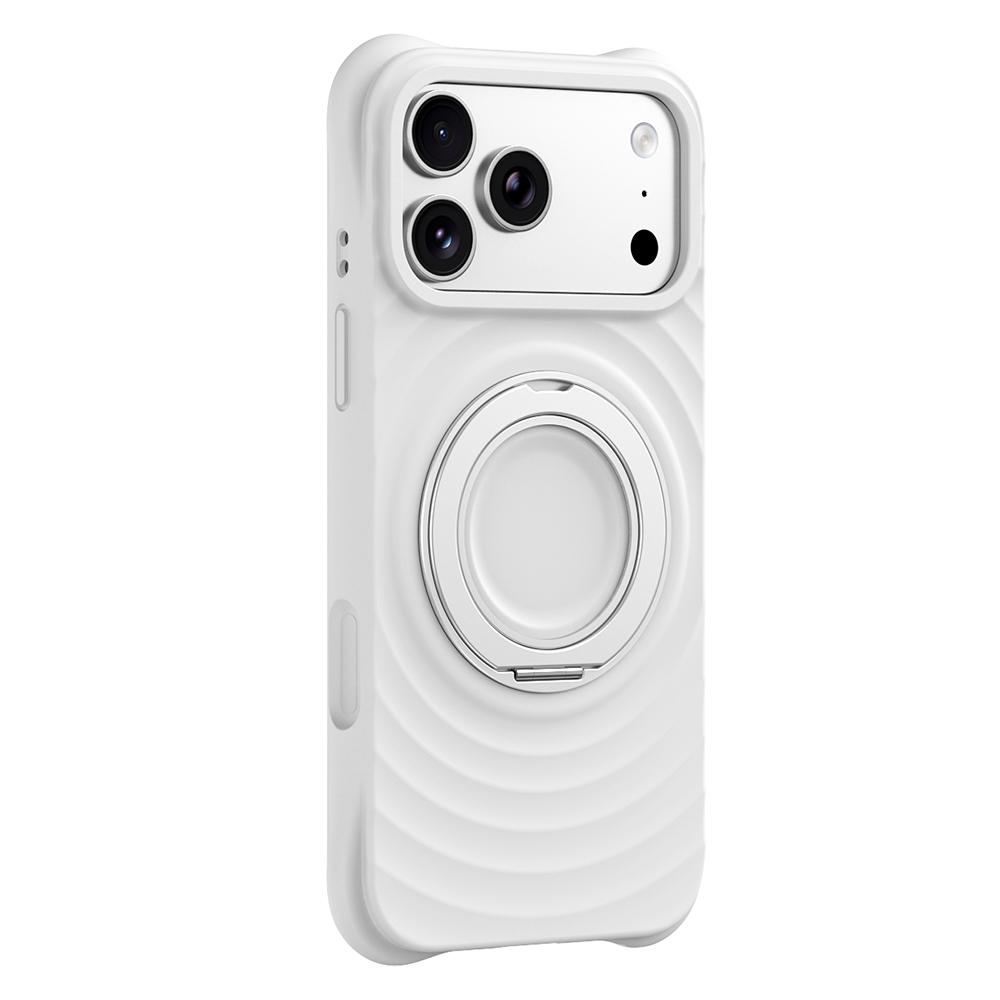 For iPhone 17 Pro Magnetic Case Rotating Kickstand Ripple Texture Liquid Silicone Shockproof Phone Cover