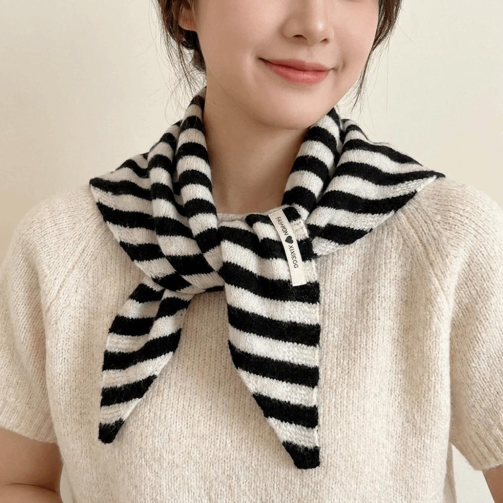 Striped Cross Scarves Wool Cross Neckerchief Long False Collar Girl