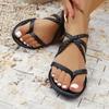 Woven Flat Shoes Women's Elastic Band Light and Casual Beach Flip-flops