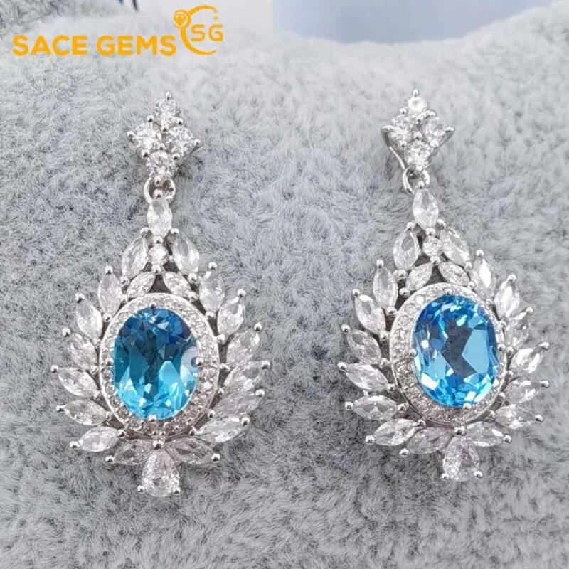 Sace Gems Женские серьги из стерлингового серебра 925 пробы, 5*7 мм, серьги-гвоздики с натуральным швейцарским синим топазом, ювелирные изделия для свадебной вечеринки