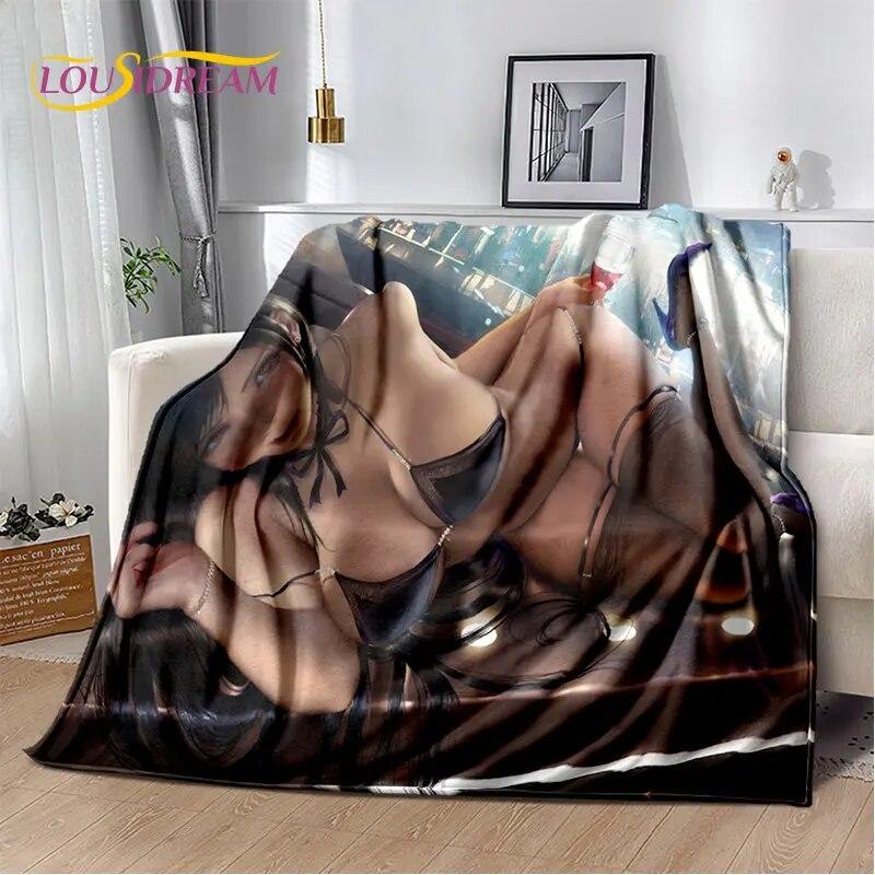 Sexy Girl Lace Tifa Aerith Anime Soft Plush Blanket,Flannel Blanket Throw Blanket for Living Room Bedroom Bed Sofa Picnic Cover