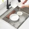 1pc Foldable Dish Drying Rack - Multi-Purpose Sink Drain Rack for Kitchen - Easy To Roll and Store - Kitchen Tools